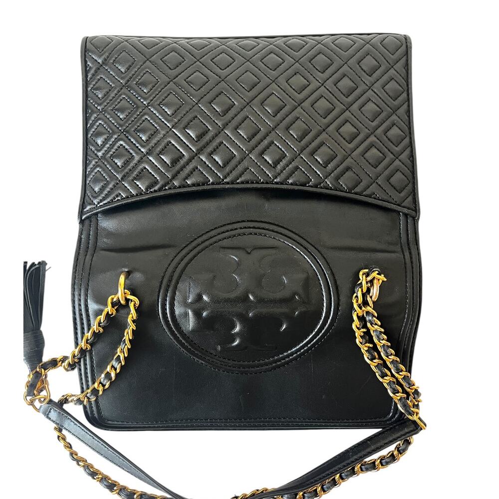 Tory Burch Fleming Quilted Leather Convertible Shoulder Bag Black Gold tone - Picture 12 of 12